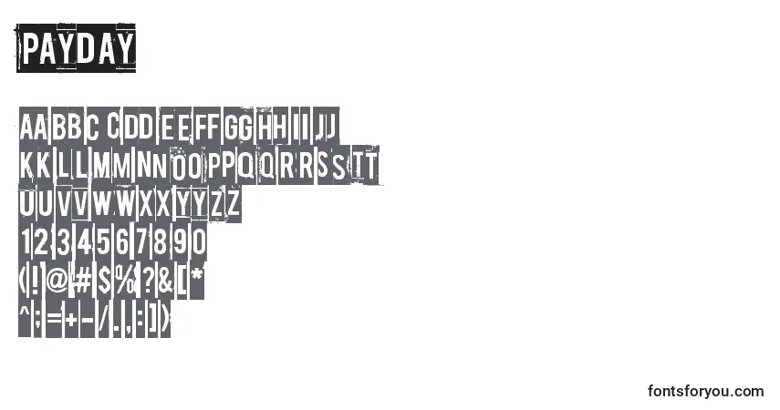 Czcionka Payday – alfabet, cyfry, specjalne znaki