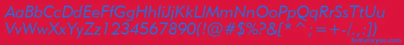 Geometric415LiteItalicBt-Schriftart – Blaue Schriften auf rotem Hintergrund