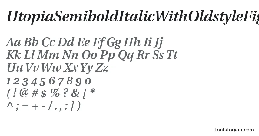 A fonte UtopiaSemiboldItalicWithOldstyleFigures – alfabeto, números, caracteres especiais