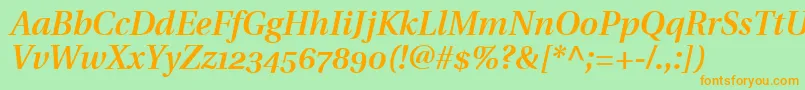UtopiaSemiboldItalicWithOldstyleFigures-Schriftart – Orangefarbene Schriften auf grünem Hintergrund