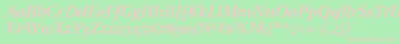 UtopiaSemiboldItalicWithOldstyleFigures-fontti – vaaleanpunaiset fontit vihreällä taustalla