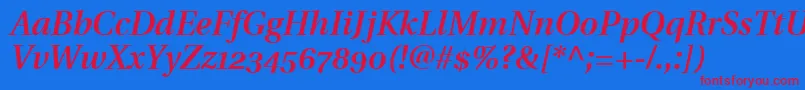 UtopiaSemiboldItalicWithOldstyleFigures-Schriftart – Rote Schriften auf blauem Hintergrund
