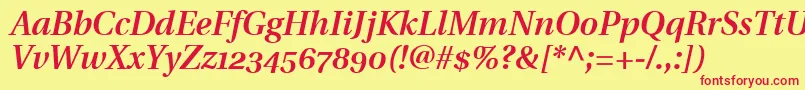 UtopiaSemiboldItalicWithOldstyleFigures-fontti – punaiset fontit keltaisella taustalla