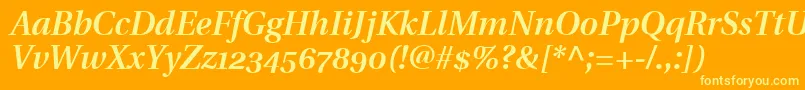 UtopiaSemiboldItalicWithOldstyleFigures-fontti – keltaiset fontit oranssilla taustalla