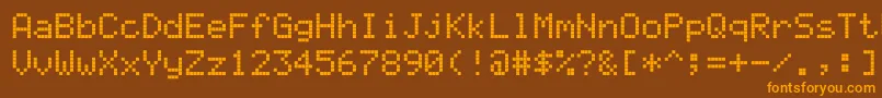 Alphasmart3000-Schriftart – Orangefarbene Schriften auf braunem Hintergrund