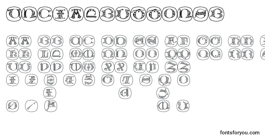 Czcionka Uncialbuttonsb – alfabet, cyfry, specjalne znaki