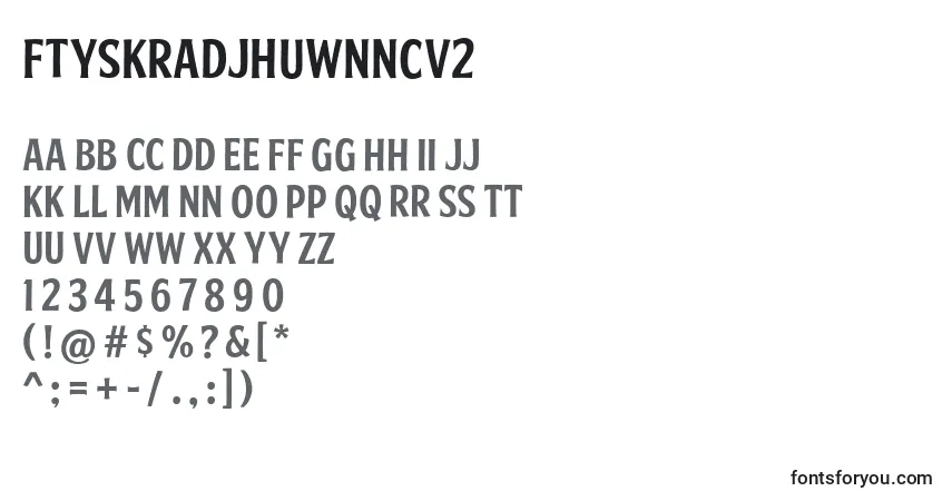 A fonte FtySkradjhuwnNcv2 – alfabeto, números, caracteres especiais