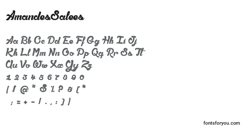 A fonte AmandesSalees – alfabeto, números, caracteres especiais