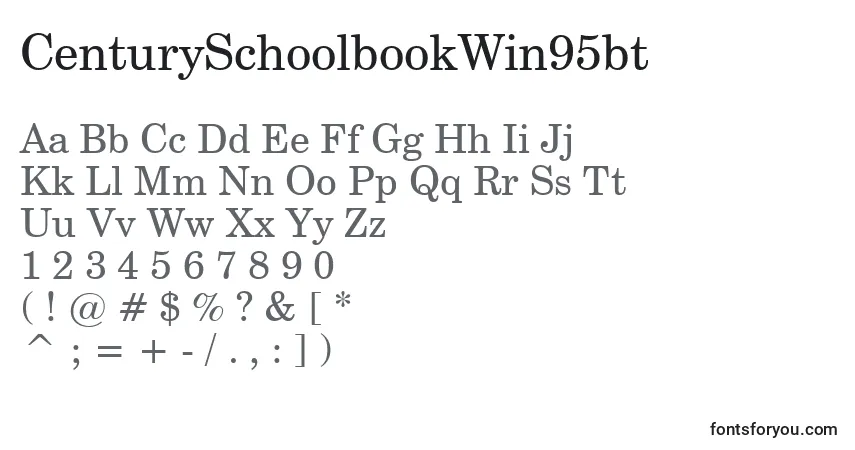 A fonte CenturySchoolbookWin95bt – alfabeto, números, caracteres especiais
