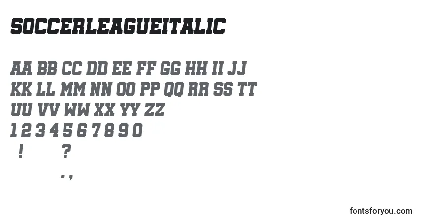 SoccerleagueItalic-fontti – aakkoset, numerot, erikoismerkit