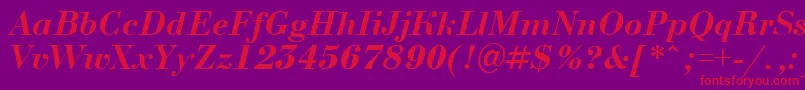 BodoninovaBolditalic-Schriftart – Rote Schriften auf violettem Hintergrund