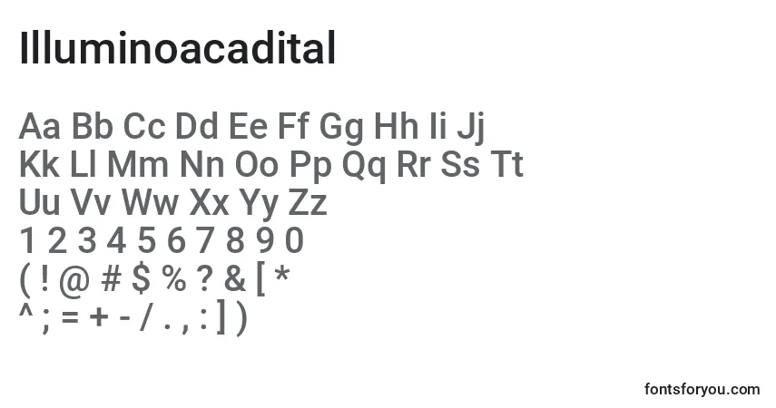 A fonte Illuminoacadital – alfabeto, números, caracteres especiais