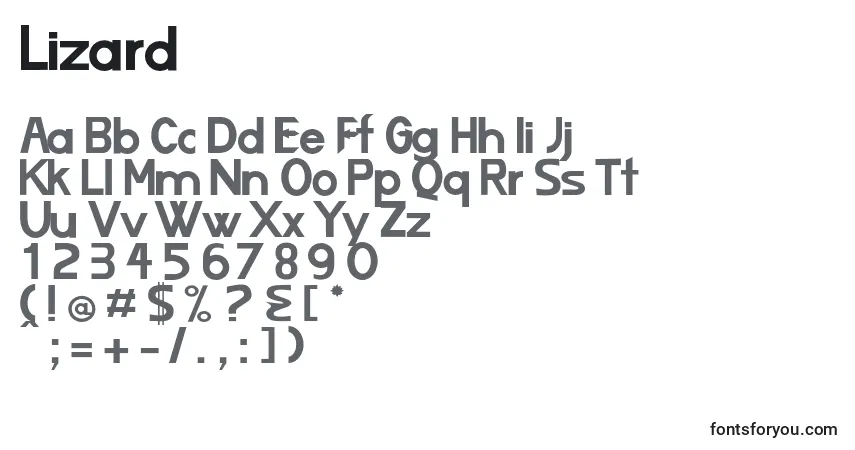 A fonte Lizard (77128) – alfabeto, números, caracteres especiais