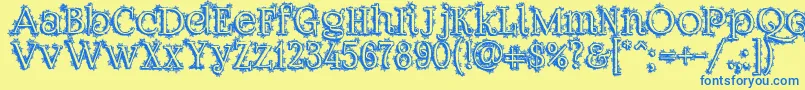 フォントDickensianchristmas – 青い文字が黄色の背景にあります。