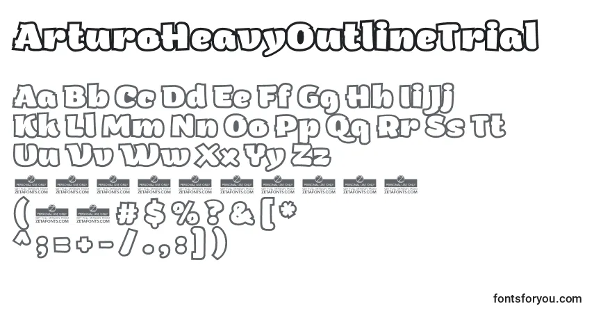 Шрифт ArturoHeavyOutlineTrial – алфавит, цифры, специальные символы