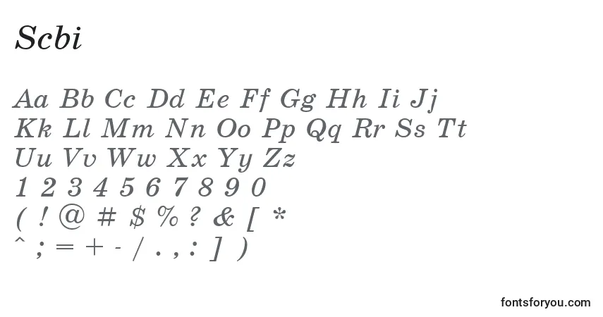 Czcionka Scbi – alfabet, cyfry, specjalne znaki