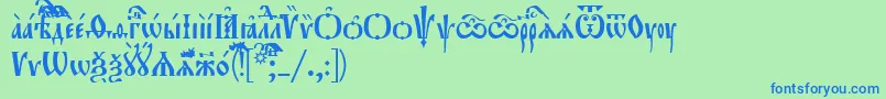 Orthodox.TtUcs8Tight-Schriftart – Blaue Schriften auf grünem Hintergrund