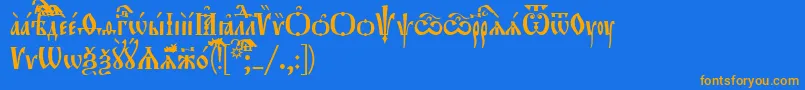 Orthodox.TtUcs8Tight-Schriftart – Orangefarbene Schriften auf blauem Hintergrund