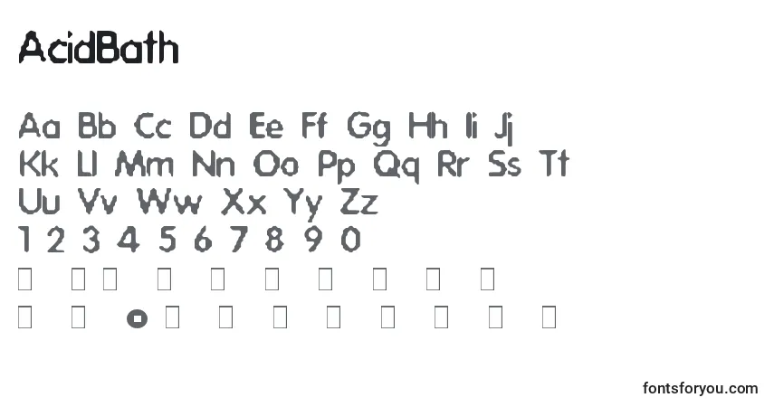 Schriftart AcidBath – Alphabet, Zahlen, spezielle Symbole