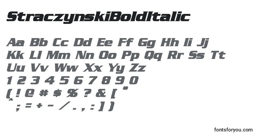 A fonte StraczynskiBoldItalic – alfabeto, números, caracteres especiais