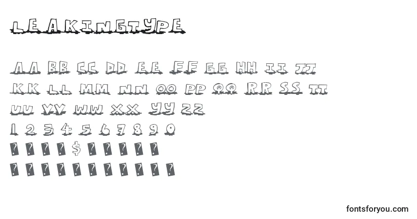 Schriftart Leakingtype – Alphabet, Zahlen, spezielle Symbole