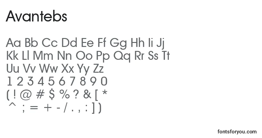 Czcionka Avantebs – alfabet, cyfry, specjalne znaki