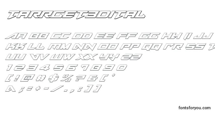 Czcionka Tarrget3Dital – alfabet, cyfry, specjalne znaki
