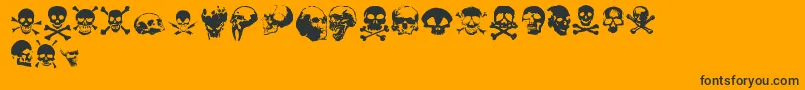 Totenkopf-Schriftart – Schwarze Schriften auf orangefarbenem Hintergrund