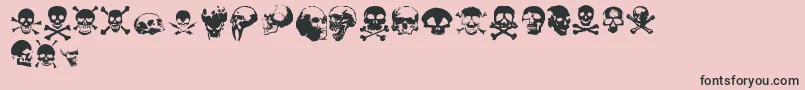 Totenkopf-Schriftart – Schwarze Schriften auf rosa Hintergrund