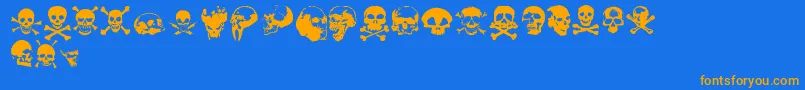 Totenkopf-Schriftart – Orangefarbene Schriften auf blauem Hintergrund