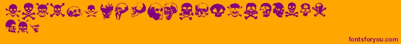 Totenkopf-Schriftart – Violette Schriften auf orangefarbenem Hintergrund
