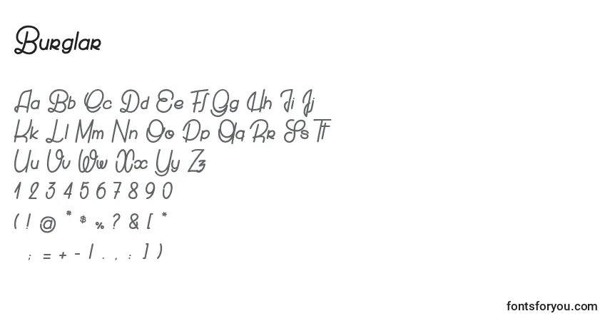 Czcionka Burglar – alfabet, cyfry, specjalne znaki