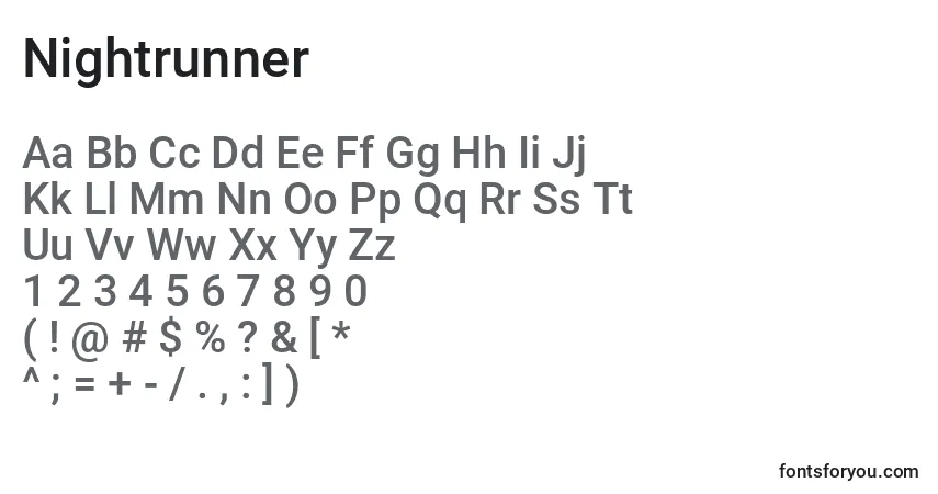 Czcionka Nightrunner – alfabet, cyfry, specjalne znaki