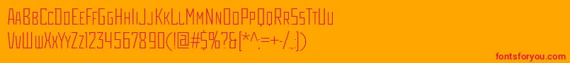RodchenkoCondensedLight-Schriftart – Rote Schriften auf orangefarbenem Hintergrund