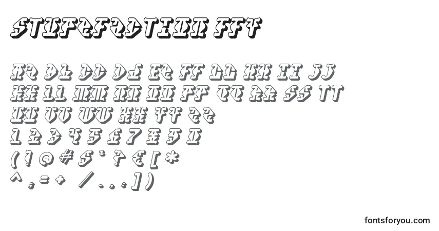 A fonte Stupefaction ffy – alfabeto, números, caracteres especiais