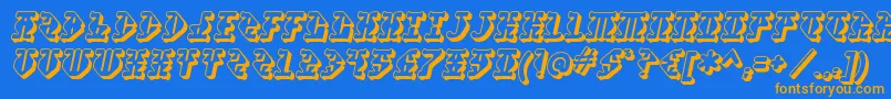 フォントStupefaction ffy – オレンジ色の文字が青い背景にあります。
