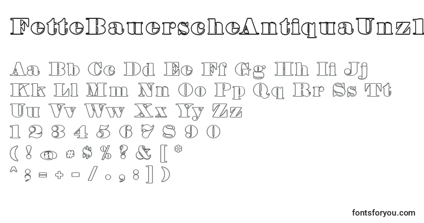 Schriftart FetteBauerscheAntiquaUnz1Hollow – Alphabet, Zahlen, spezielle Symbole