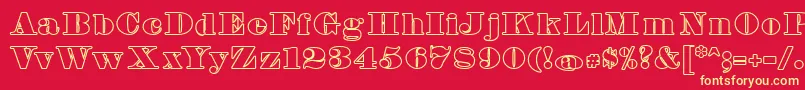 FetteBauerscheAntiquaUnz1Hollow-Schriftart – Gelbe Schriften auf rotem Hintergrund