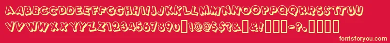 Dimwitright-Schriftart – Gelbe Schriften auf rotem Hintergrund