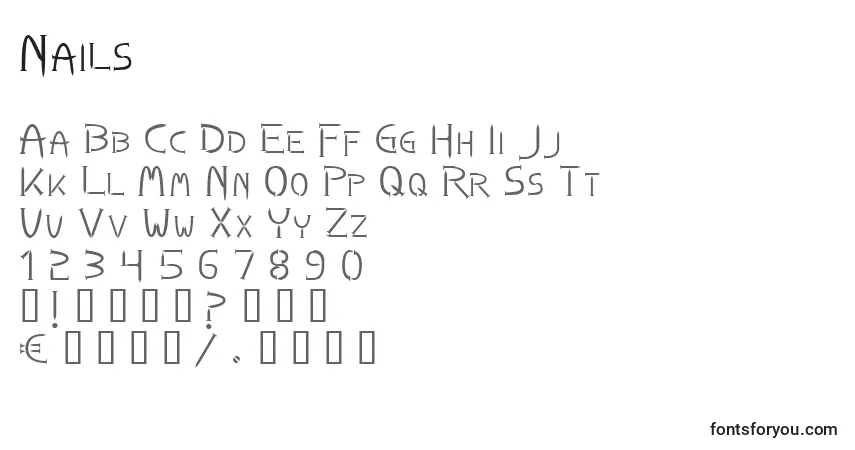 Schriftart Nails – Alphabet, Zahlen, spezielle Symbole