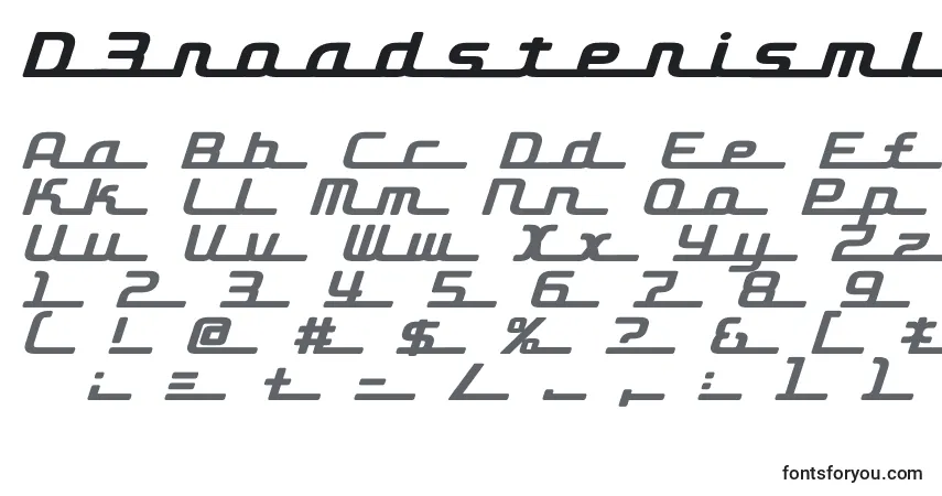 Schriftart D3roadsterismli – Alphabet, Zahlen, spezielle Symbole