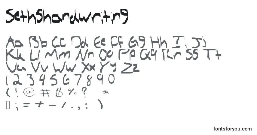 Schriftart Sethshandwriting – Alphabet, Zahlen, spezielle Symbole