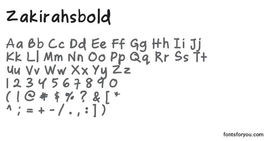 Czcionka Zakirahsbold – alfabet, cyfry, specjalne znaki