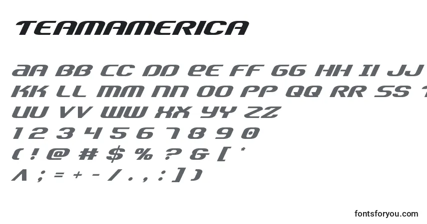 Schriftart Teamamerica – Alphabet, Zahlen, spezielle Symbole