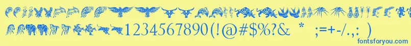 Saiba mais sobre a fonte TribalAnimalsTattooDesigns Fonte TribalAnimalsTattooDesigns – fontes azuis em um fundo amarelo