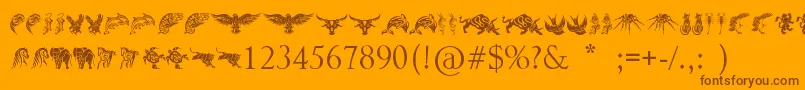 Saiba mais sobre a fonte TribalAnimalsTattooDesigns Fonte TribalAnimalsTattooDesigns – fontes marrons em um fundo laranja