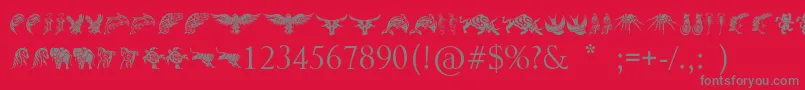 フォントTribalAnimalsTattooDesigns – 赤い背景に灰色の文字