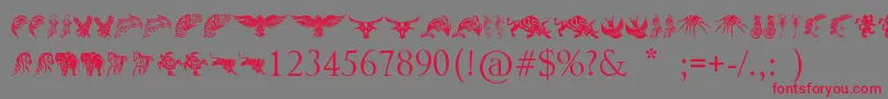 Подробнее о шрифте TribalAnimalsTattooDesigns Шрифт TribalAnimalsTattooDesigns – красные шрифты на сером фоне