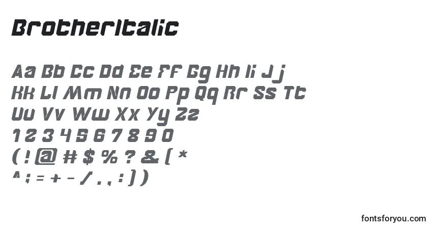 characters of brotheritalic font, letter of brotheritalic font, alphabet of  brotheritalic font