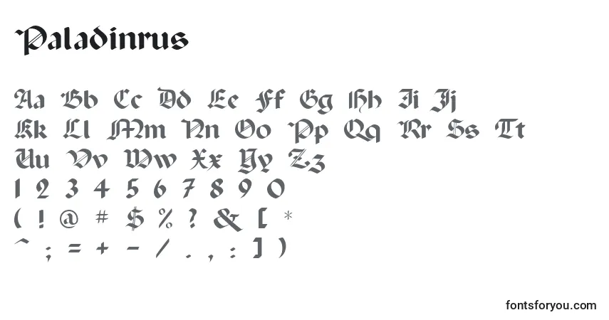 characters of paladinrus font, letter of paladinrus font, alphabet of  paladinrus font